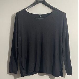 Roz & Ali Women's Black Long Sleeve Sweater Shiny Black Embellishments Petite XL